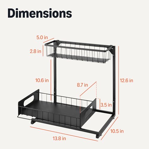 Amazon Basics L-Shape Under Sink Storage Pull Out Cabinet Organizer, Space-Saving Design, Durable and Rust-Resistant, Black, Pack of 2