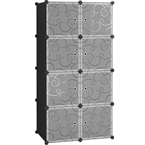 C&AHOME 8-Cube Storage Organizer with Door Cube Shelf Closet Cabinet Black | DIY Plastic Modular Bookshelf, Stackable Clothes Storage Shelving Ideal for Home, Bedroom - size: 8-Cube