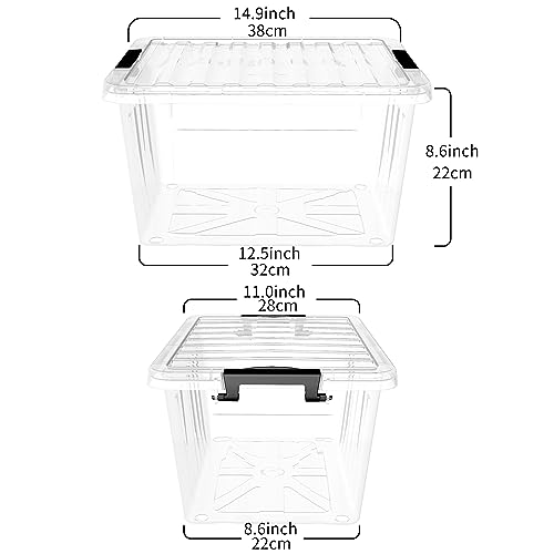Cetomo 18Qt*6 Plastic Storage Bins, Storage Box, 6 Pack, Organizing Container with Durable Lids and Secure Latching Buckles, Stackable and Nestable, Clear with Black Buckle - size: 15L*6