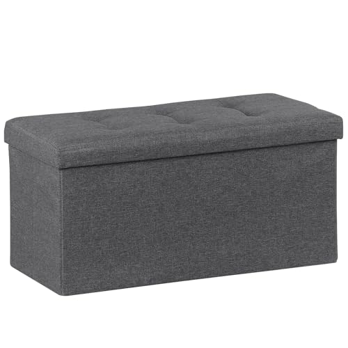 ZenStyle 30Inches Storage Ottoman Bench, Folding Footrest Padded Seat, Storage Chest Long Shoes Bench with Divider, Holds up to 660 lbs, for Living Room, Entryway, Bedroom, Dark Gray - color: Dark Gray, size: 15"D x 30"W x 15"H