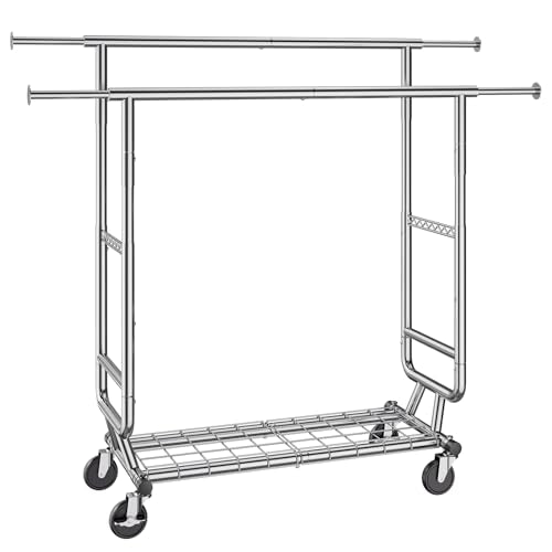 VEVOR Clothes Rack, Rolling Clothing Garment Rack, Extendable Carbon Steel Clothing Racks with Wheels for Bedroom, Laundry, Living Room - style: 2Rod,21.5"D x 75.4"W x 73.5"H