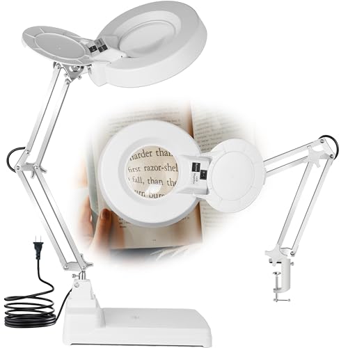 10X Magnifying Glass with Light and Stand,2-in-1 Lighted Desk Lamp LED Magnifier Hands Free,5 Inches Glass Lens with Stainless Steel Bracket for Reading Craft Painting Hobbies Sewing Close Work - style: Transitional