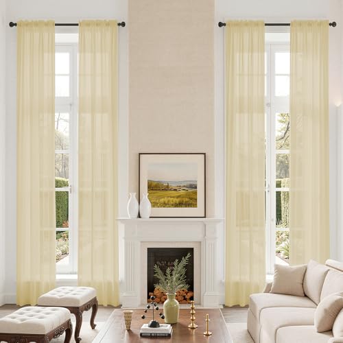 Extra Long Semi Sheer Curtains 14Ft, Rod Pocket 2 Story Sheer Drapes Light Filtering Tall Windows Drapes for High Living Room 1 Panel 52x168 Beige - color: Beige, size: 52"W x 168"L (Pack of 1)