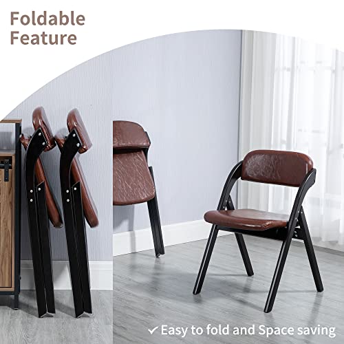 PU Folding Chairs with Padded Seats | Wooden Stackable Foldable Dining Chair Set of 2 Easy to Assemble Extra for Guests Kitchen Office Wedding - color: Black With Pu, size: 2PCS