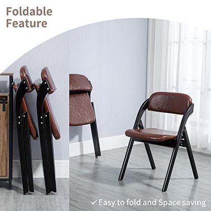 PU Folding Chairs with Padded Seats | Wooden Stackable Foldable Dining Chair Set of 2 Easy to Assemble Extra for Guests Kitchen Office Wedding - color: Black With Pu, size: 2PCS