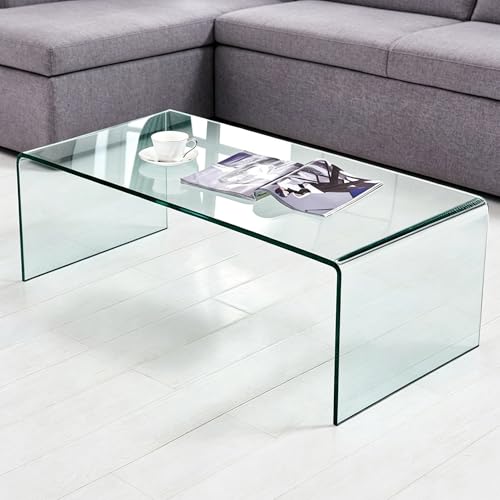 Premium Tempered Glass Coffee Table,Small Modern Clear Coffee Table for Living Room,Match Well with Rug (Clear1, 39.4"x19.7"x13.8") - color: Clear1