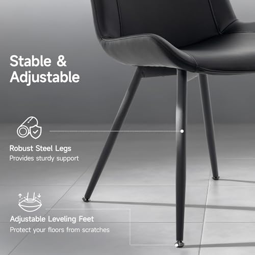 Dining Chairs Set of 2, PU Leather Armless with Metal Legs Black | Fits Dining Rooms, Kitchens, Waiting room, Living rooms, Offices & Cafes, Easy to Clean Easy to assemble Adjustable Foot Pads - color: Black