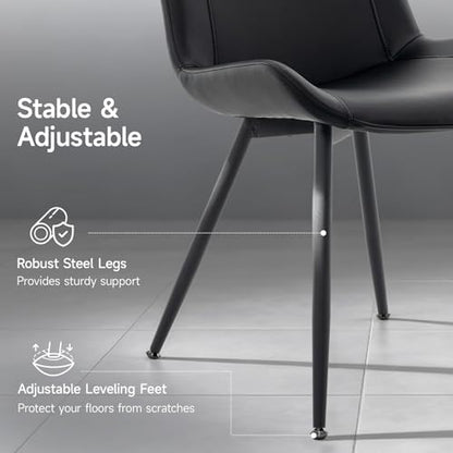Dining Chairs Set of 2, PU Leather Armless with Metal Legs Black | Fits Dining Rooms, Kitchens, Waiting room, Living rooms, Offices & Cafes, Easy to Clean Easy to assemble Adjustable Foot Pads - color: Black