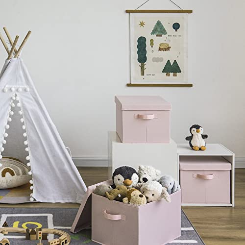 GRANNY SAYS Storage Bins with Lids, Decorative Storage Boxes with Lids | Storage Box with Dust Cover, Handles & Lable, Collapsible, Ideal for Closet Clothes Blanket Toys, Large, Pink, 3-Pack - color: Pink, size: Large