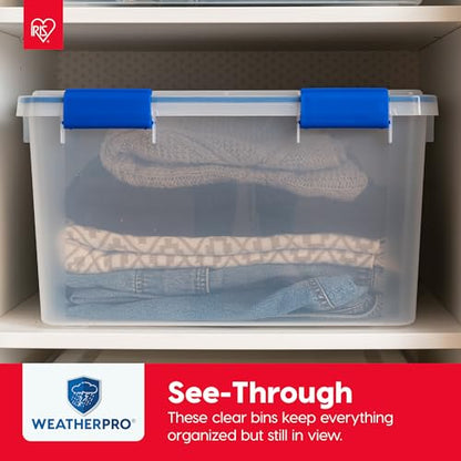IRIS USA 3-Pack 16 Qt Storage Bins with Gasket Lids, Clear/Blue | WeatherPro seal protects shoes, crafts, documents and supplies from dust and moisture - size: 16 Qt. - 3 Pack