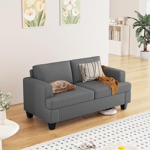 Furnimart 62" Loveseat Couch, Modern Love Seat Sofa, Comfy Deep Seat Sofa for Living Room, Small Couches for Small Spaces, 2 Seater Couch for Bedroom, Linen Dark Grey - color: Dark Grey, size: Loveseat 62"