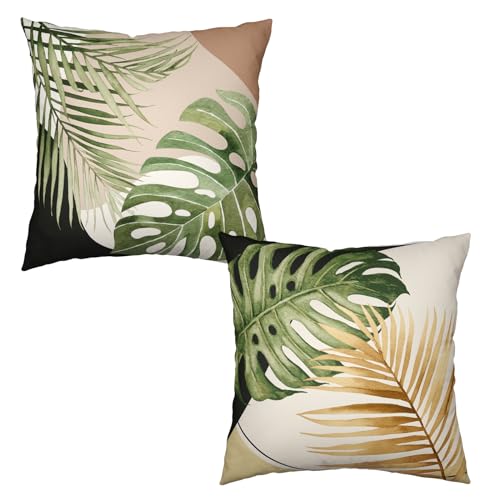Tropical Palm Leaves Decorative Throw Pillow Covers 18x18 Inch Set of 2 Summer Green Banana Leaf Monstera Plant Pillow Cases Modern Farmhouse Outdoor Cushion Cases for Home Couch Sofa - color: Tropical Palm Leaf Pillow Covers - A12-6, size: 18" x 18" (Pac
