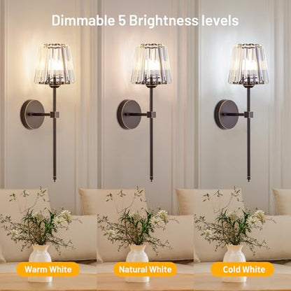 Crystal Battery Operated Wall Sconces Set of 2, Brown and Gold Rechargeable Wireless Wall Lights with Crystal Lampshade, 12 RGB and 3CCT Dimmable Wall Lamps with Remote for Bedroom Living Room Hallway - color: Brown and Gold