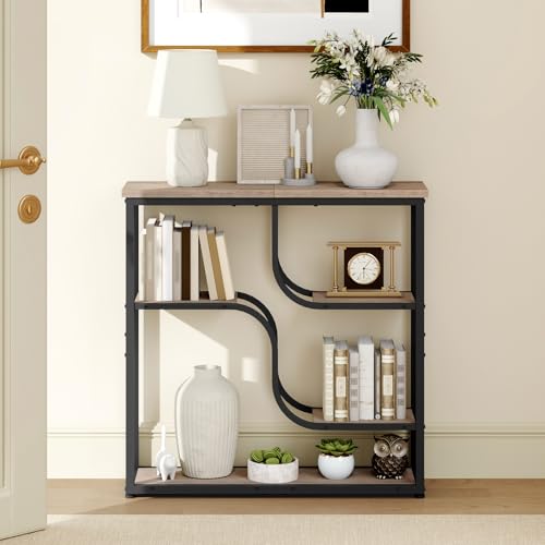 HOOBRO 29.5" Console Table, 5-Tier Narrow Entryway Table, Behind Couch Table with Storage Shelves, Sofa Table for Hallway, Living Rooms, Entryway, Greige and Black BG69XG01 - color: Greige + Black