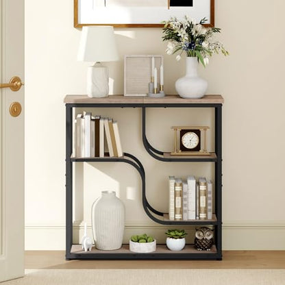 HOOBRO 29.5" Console Table, 5-Tier Narrow Entryway Table, Behind Couch Table with Storage Shelves, Sofa Table for Hallway, Living Rooms, Entryway, Greige and Black BG69XG01 - color: Greige + Black