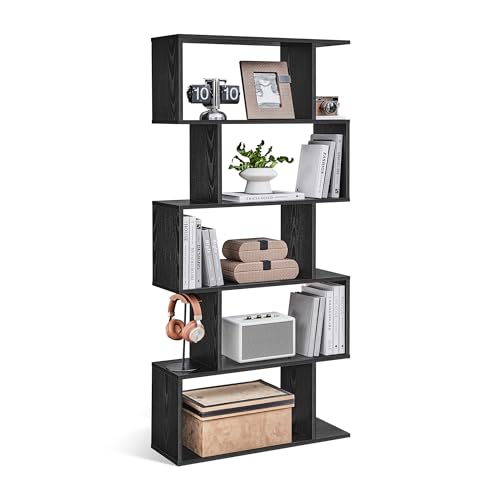 VASAGLE CUSTOS Collection - Bookshelf, 5-Tier Bookcase, Tall Display Shelf, Freestanding Storage Shelf, Room Divider, for Home Office, Living Room, Bedroom, Study, Ebony Black ULBC062T56 - color: Ebony Black, style: 5-Tier (27.6"W)