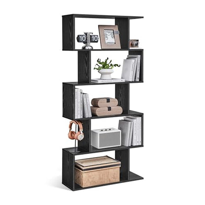 VASAGLE CUSTOS Collection - Bookshelf, 5-Tier Bookcase, Tall Display Shelf, Freestanding Storage Shelf, Room Divider, for Home Office, Living Room, Bedroom, Study, Ebony Black ULBC062T56 - color: Ebony Black, style: 5-Tier (27.6"W)