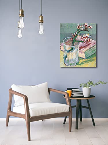 Wieco Art Canvas Wall Art Blossoming Almond Branch in a Glass with a Book by Vincent Van Gogh Large Canvas Prints for Living Room Decoration Post-impressionism Pictures Artwork - size: 24"L x 20"W