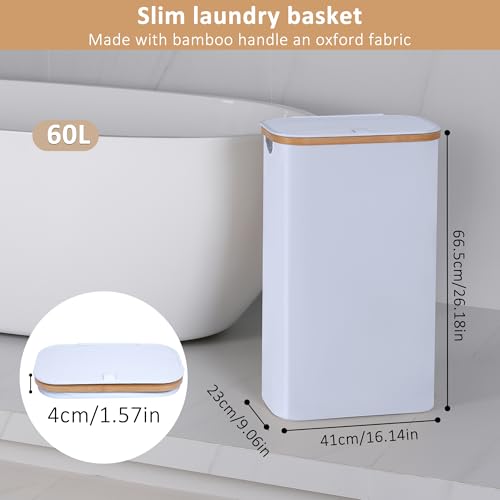 IEGrow Laundry Hamper with Lid,60L Laundry Basket with Mesh Bags,White | Dirty Clothes Hamper Basket with Bamboo Handle for Clothes Towels - color: White, size: 60L