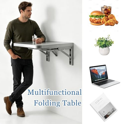304 Stainless Steel Wall Mount Folding Table 16 20 24 28 32 36 40 43 47 51 59 71in Kitchen Storage Shelf Drop Down Heavy Duty Foldable Wall Mount Shelving for Kitchen Balcony(60x25cm/23.6x9.8in) - size: 60x25cm/23.6x9.8in