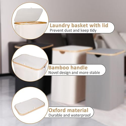 IEGrow Laundry Hamper with Lid,150L Laundry Basket with 2 Mesh Bags,Beige | Dirty Clothes Hamper Basket with Bamboo Handle for Clothes Towels - color: Beige, size: 150L