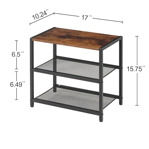 Small Narrow Shoe Rack for Entryway, 3-Tier Metal Wood Shoe Shelf | Shoe Storage Organizer, Holds 6 Pairs, Wooden Table Top, Mesh Shelves, for Front Door Entrance Closet Floor Hallway Bedroom - size: 17"D x 10.24"W x 15.75"H
