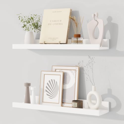 Dreamland Picture Ledge Shelf for Wall, Floating Shelves Set of 2,20 inch Long Floating Shelves with Lip for Living Room,Bedroom,Bathroom,Kitchen,White - color: White, size: 20inch