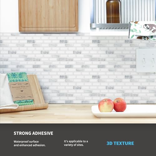 Art3d 10-Pack Peel and Stick Stone Backsplash Tile, 12" x 12", White Marble | Strong Adhesion, Lightweight, Cuttable, Waterproof, Fadeless, Crack Resistant, for Kitchen, Bedroom, Ideal for Recently Moved - color: White Marble