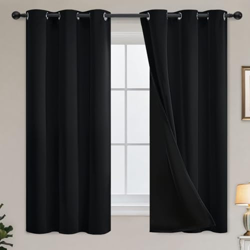 Yakamok Black Blackout Curtains 63 inches Long for Bedroom 38" Wide 2-Panel | Thermal Insulated Window Treatment Total Blocking Panels with Black Liner for Living Room/Dining Room/Kids Room Grommet Top - color: Black, size: 38"W x 63"L (Pack of 2)