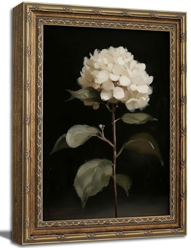 Vintage Gold Framed Wall Art White Hydrangea Wall Art Vintage Botanical Floral Wall Decor Picture Rustic Cottagecore Aesthetic Flower Poster Print for Living Room Bedroom 12x16in - color: Hydrangea, size: 16"l X 12"w