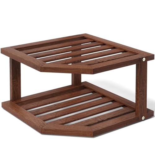 VERTORGAN 2 Tier Bamboo Plate Organizer,Corner Shelf for Kitchen(Brown | Pantry Storage,Dish Rack,Spice Rack,Corner Organizer,Kitchen Counter Shelves,Kitchen Storage,Holds Plates - color: Brown, size: 1 Pc