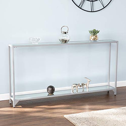 SEI Furniture - Bergen Narrow Console Table - Silver - Transitional Design, Metal and Glass - Ideal for Entryway, Living Room (CM3656) - color: Silver