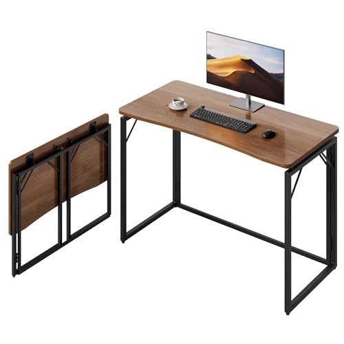 JOYMOOP 40" Brown Folding Desk, No Assembly, Wooden Top, Large Size | Foldable Desk for Work, Study, Writing | Ergonomic, Safe Corners | Hold 150 lbs, Foldable Table Built to Last | Glossy Top - color: Brown, size: 40" Width