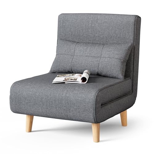 3 in 1 Convertible Sleeper Chair Bed, 6 Angle Backrest, Dark Gray | Chair Bed Futon for Adults with 6 Angle Adjustable Backrest, Single Sofa Bed for Living Room/Apartment/Office
