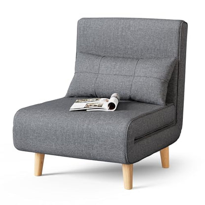 3 in 1 Convertible Sleeper Chair Bed, 6 Angle Backrest, Dark Gray | Chair Bed Futon for Adults with 6 Angle Adjustable Backrest, Single Sofa Bed for Living Room/Apartment/Office