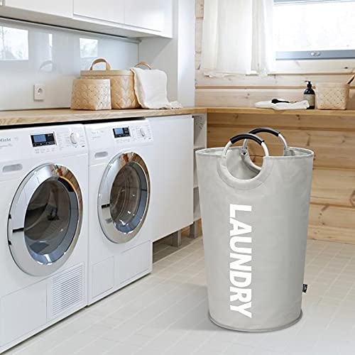 DOKEHOM 90L Large Laundry Basket Bag, Collapsible Tall Hamper, Grey | Freestanding tall washing bin & foldable laundry bag. High-capacity clothes storage basket with durable sturdy handles - color: Light Grey, size: 90L