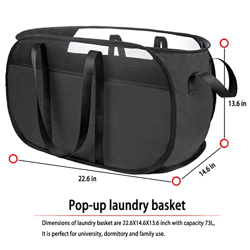 Pop Up Laundry Hamper，with Durable Handles collapsible laundry basket，Easy to Open and Fold for college Dorm,kids room，travel (Black)… - color: Black
