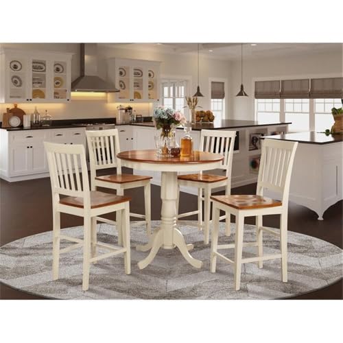 East West Furniture JAVN5-WHI-W 5 Piece Counter Height Dining Set Includes a Round Dining Table with Pedestal and 4 Kitchen Chairs, 36x36 Inch, Buttermilk & Cherry - color: Javn5-whi-w