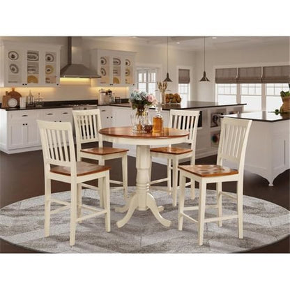 East West Furniture JAVN5-WHI-W 5 Piece Counter Height Dining Set Includes a Round Dining Table with Pedestal and 4 Kitchen Chairs, 36x36 Inch, Buttermilk & Cherry - color: Javn5-whi-w