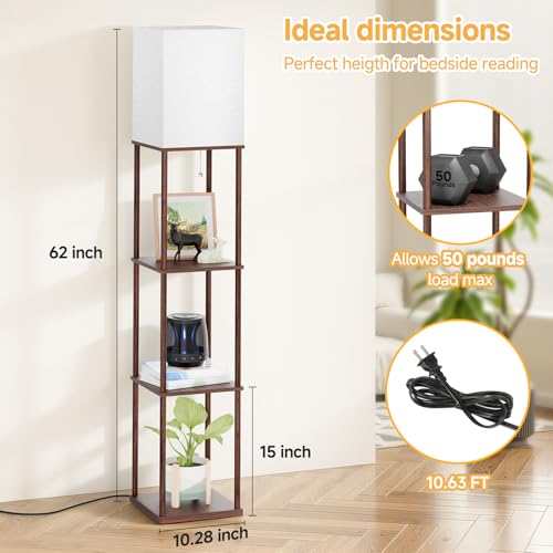 Coucrek 2-Pack Floor Lamp with Shelves, 3-Tier Standing Shelf Lamp | 3CCT 950LM Bulb Included, Storage Bookshelf Tall Standing Lamps for Living Room Bedroom Office - color: Brown
