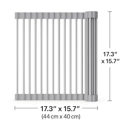 Over Sink Dish Dryng Rack - Roll Up Stainless Stell & Silicone Drying mat, Heat Resistant, Non-Slip & Foldable, Space Saving Kitchen Organizer (17.3"x 15.7") - color: Gray