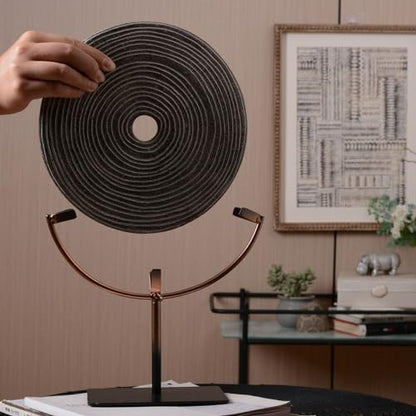 HAUCOZE Modern Home Decor Abstract Sculpture Table Centerpiece Art 13.4inch | Rustic Resin Statue with Metal Stand Round Disc Ornament Screen Figurine Fashion Gift for Desktop Bookshelf - size: 9.1x13.4inch