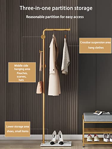 Coat Rack Stand, Gold Clothing Rack Freestanding with Satin Steel Finish and Natural Stable Marble Base, for Coats, Hats, Scarves, Clothes, and Handbags be Applicable Home Bedroom Hotel Hall - color: Gold Coat Stand