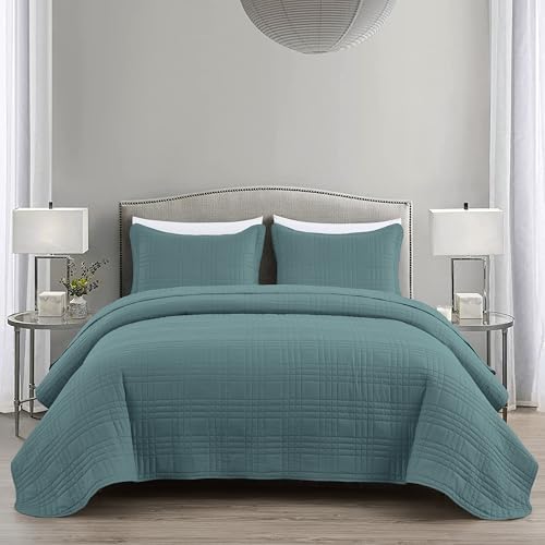 Chezmoi Collection Kingston King Size Bedspread Set, 3-Piece Blue Oversized Quilted Microfiber Lightweight Bedspread Coverlet (118"x106") for All Seasons - color: Blue, size: King