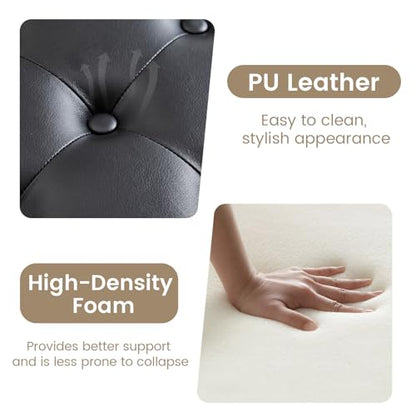 24Inch Round Storage Ottoman, Set of 2, Modern PU Leather Coffee Table with Removable Top, Upholstered Ottoman with Storage Footrest Stool for Living Room, Bedroom (Black) - color: Black