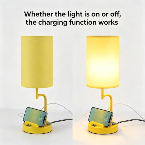 Dreamholder 2 Pack Table Lamp, Bedside Lamp with 3 USB Charging Ports & AC Outlet, USB Desk Lamp with 2 Phone Holders, Linen Fabric Shade Nightstand Lamps for Bedroom Living Room Office, Yellow - color: Yellow
