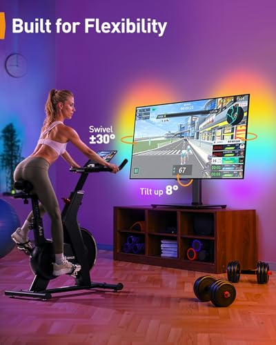 Perlegear Universal Swivel TV Stand with LED Lights for 30–70 inch TVs, Height Adjustable Table Top TV Stand with Tilt, Tempered Glass Base, Holds up to 88 lbs, Max VESA 400x400mm, PGTVS32B - size: 30-70 Inch