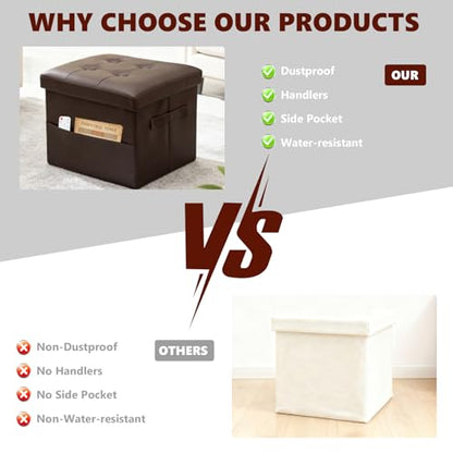ALASDO Storage Ottoman Footrest Stool Small Ottoman with Storage Foldable Ottomans Foot Rest Footstool Bench for Living Room 17x13x13inches Brown - color: Brown