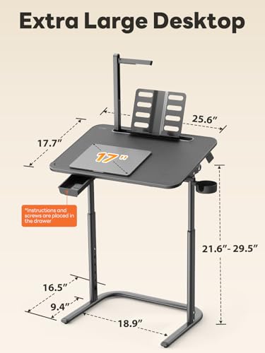 SAIJI XXL Extra Large Sturdy TV Tray Table, Laptop Desk for Couch | Height & Tilt Adjustable Heavy Duty TV Trays for Eating, Working, Writing,Drawing, Recliner Table Couch Desk with LED Light - size: 25.6" x 17.7"