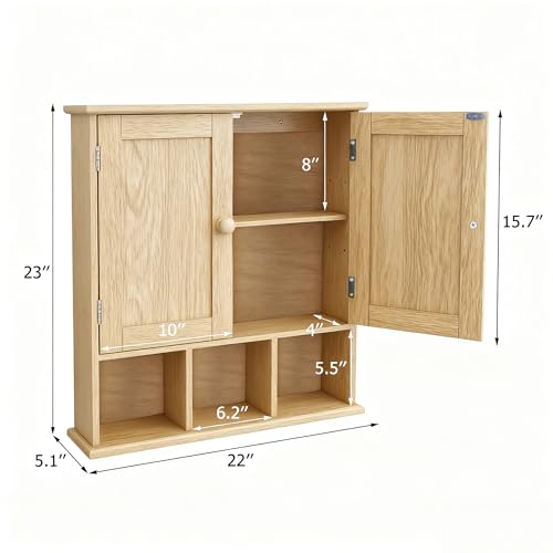 TaoHFE Natural Wooden Color Bathroom Wall Cabinet with 2 Door | Adjustable Shelves Over The Toilet Storage Wall Mounted Medicine Cabinets for Bathroom Laundry Room Kitchen - color: Wooden Color